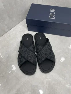Alternative view of DIOR Slides & Slippers Canvas-Leather (Black-Grey) EU38-45 A9020260603071599