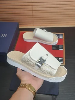 DIOR Slides & Slippers Canvas-Leather (White-Beige) EU39-45 A6020260603072589