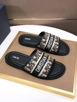 Alternative view of DIOR Slides & Slippers Canvas-Rubber (Black-Beige-Brown) EU38-45 A2020260603070279