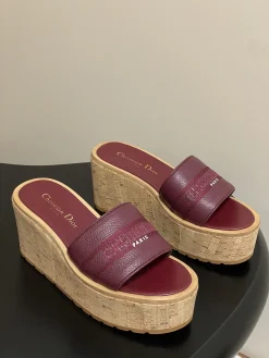 Alternative view of DIOR Slides & Slippers Leather-Cork (Burgundy-Beige) EU35-39 B30202606030739109