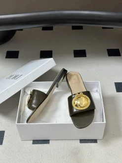 DIOR Slides & Slippers Leather (Dark Green-Gold) EU35-39 B60202606030880119