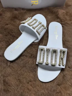 DIOR Slides & Slippers Leather (White-Gold-Pearl) EU35-42 A4020260603073789
