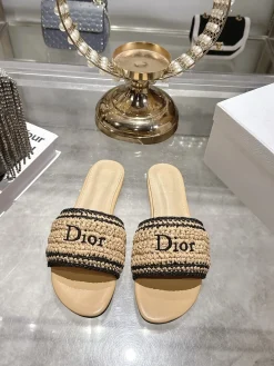 DIOR Slides & Slippers Raffia-Leather (Beige-Black) EU35-41 B30202606030741109