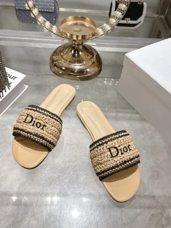 Alternative view of DIOR Slides & Slippers Raffia-Leather (Beige-Black) EU35-41 B30202606030741109