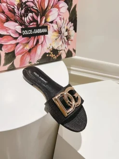 DOLCE & GABBANA Slides & Slippers Textile (Black-Gold) EU35-42 B60202606030914119
