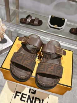 Alternative view of FENDI Sandals & Mules Canvas-Leather (Brown) EU35-46 B0020260603096199