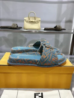 FENDI Slides & Slippers Canvas (Blue-Orange) EU35-46 A9020260603096999