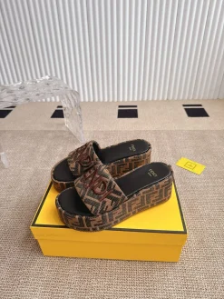 FENDI Slides & Slippers Canvas (Brown-Black) EU35-41 A9020260603099099