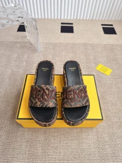 Alternative view of FENDI Slides & Slippers Canvas (Brown-Black) EU35-41 A9020260603099099