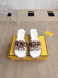 Alternative view of FENDI Slides & Slippers Canvas (Brown-White) EU35-41 A9020260603097299
