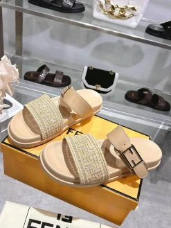 FENDI Slides & Slippers Canvas-Leather (Beige) EU35-46 B30202606030967109