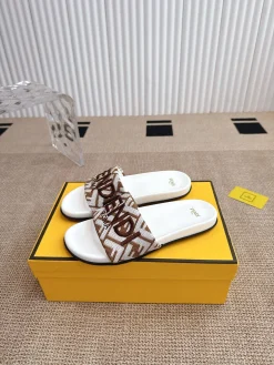 FENDI Slides & Slippers Canvas (White-Brown) EU35-39 A8020260603097599