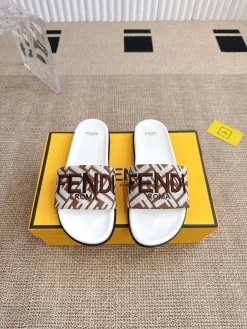 Alternative view of FENDI Slides & Slippers Canvas (White-Brown) EU35-39 A8020260603097599