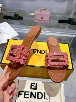 Alternative view of FENDI Slides & Slippers Leather (Brown-Pink) EU35-43 B0020260603098299