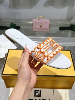 FENDI Slides & Slippers Leather (White-Orange) EU35-43 B0020260603096699