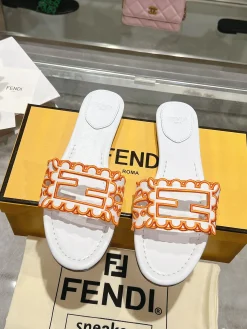Alternative view of FENDI Slides & Slippers Leather (White-Orange) EU35-43 B0020260603096699