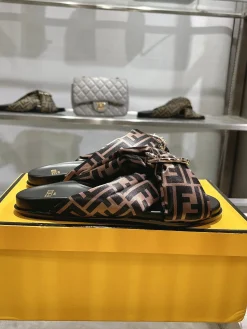 FENDI Slides & Slippers Satin (Brown-Black) EU35-39 A9020260603098799