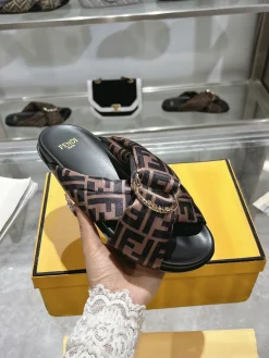 Alternative view of FENDI Slides & Slippers Satin (Brown-Black) EU35-39 A9020260603098799