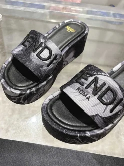 FENDI Slides & Slippers Textile (Black-White-Grey) EU35-42 A9020260603098899