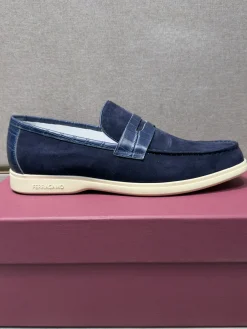 FERRAGAMO Flats & Loafers Suede-Leather (Navy-White) EU38-44 B70202606031025119