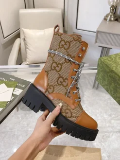 GUCCI Boots & Booties Canvas-Leather (Brown-Black) EU35-40 C10202606031139129