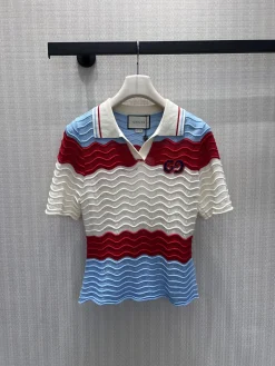 GUCCI Shirts & Polos Merino Wool-Acrylic-Lyocell-Polyurethane (White-Red-Blue) S-M-L B35202606010077109