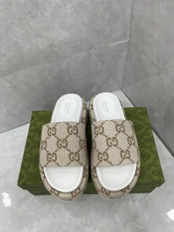 Alternative view of GUCCI Slides & Slippers Canvas (Beige-Brown-White) EU35-44 A9020260603123199