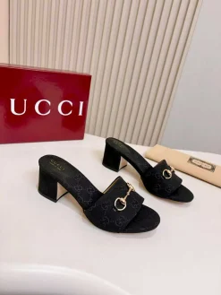 GUCCI Slides & Slippers Canvas (Black-Gold) EU35-43 A8020260603122399