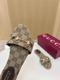 GUCCI Slides & Slippers Canvas-Leather (Beige-Brown-Gold) EU35-42 A3020260603326979