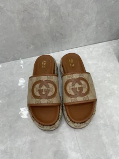 Alternative view of GUCCI Slides & Slippers Canvas-Leather (Brown-Beige) EU35-44 A8020260603124599