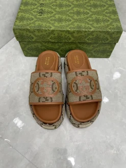 Alternative view of GUCCI Slides & Slippers Canvas-Leather (Brown-Beige) EU35-44 A8020260603126199