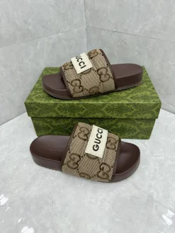 GUCCI Slides & Slippers Canvas-Rubber (Brown-Beige) EU35-46 A7020260603124689