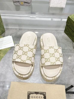 Alternative view of GUCCI Slides & Slippers Canvas (White-Gold) EU35-44 B0020260603124299