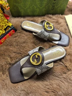 Alternative view of GUCCI Slides & Slippers Leather (Black-Brown-White) EU35-42 A5020260603126489