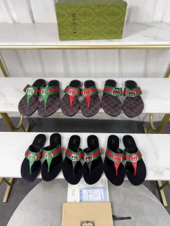 Alternative view of GUCCI Slides & Slippers Leather (Black-Red-Green) EU35-46 A3020260603126679