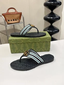 Alternative view of GUCCI Slides & Slippers Rubber (Black-White-Green-Gold) EU35-45 A3020260603122679