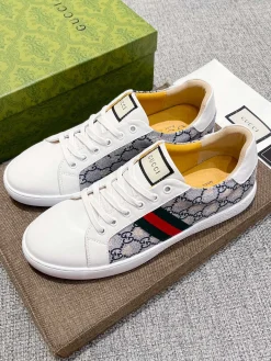 GUCCI Sneakers & Trainers Leather-Canvas (White-Grey-Red-Green) EU38-45 B10202606031357109