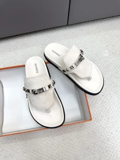 HERMES Sandals & Mules Leather (White-Black) EU35-45 B20202606031437109