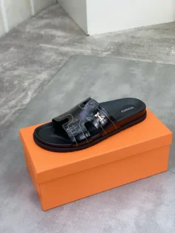 HERMES Slides & Slippers Crocodile Leather (Black) EU39-45 A5020260603152589