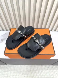 Alternative view of HERMES Slides & Slippers Leather (Black-Silver) EU35-45 B20202606031543109