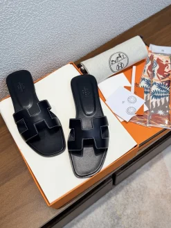 Alternative view of HERMES Slides & Slippers Leather (Black-White) EU35-43 B0020260603154499