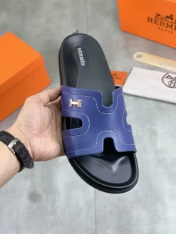 Alternative view of HERMES Slides & Slippers Leather (Blue-Black) EU39-45 A5020260603154789