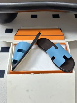 HERMES Slides & Slippers Leather (Blue-Brown) EU39-45 C40202606031549139