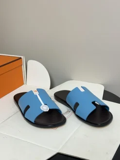 Alternative view of HERMES Slides & Slippers Leather (Blue-Brown) EU39-45 C40202606031549139