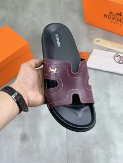 Alternative view of HERMES Slides & Slippers Leather (Burgundy-Black-Gold) EU39-45 A5020260603156289