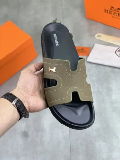 Alternative view of HERMES Slides & Slippers Leather (Khaki-Black) EU39-45 A5020260603153189