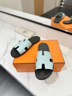 Alternative view of HERMES Slides & Slippers Leather (Light Blue-Black) EU39-44 B50202606031599119