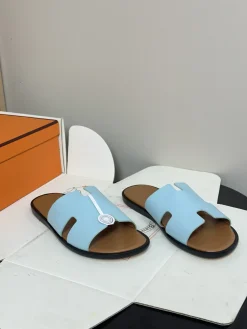 Alternative view of HERMES Slides & Slippers Leather (Light Blue-Brown-Black) EU39-45 C40202606031577139