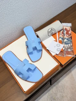 Alternative view of HERMES Slides & Slippers Leather (Light Blue-Brown) EU35-43 B0020260603152799