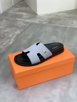HERMES Slides & Slippers Leather (Light Gray-Black-Gold) EU39-45 A5020260603157889